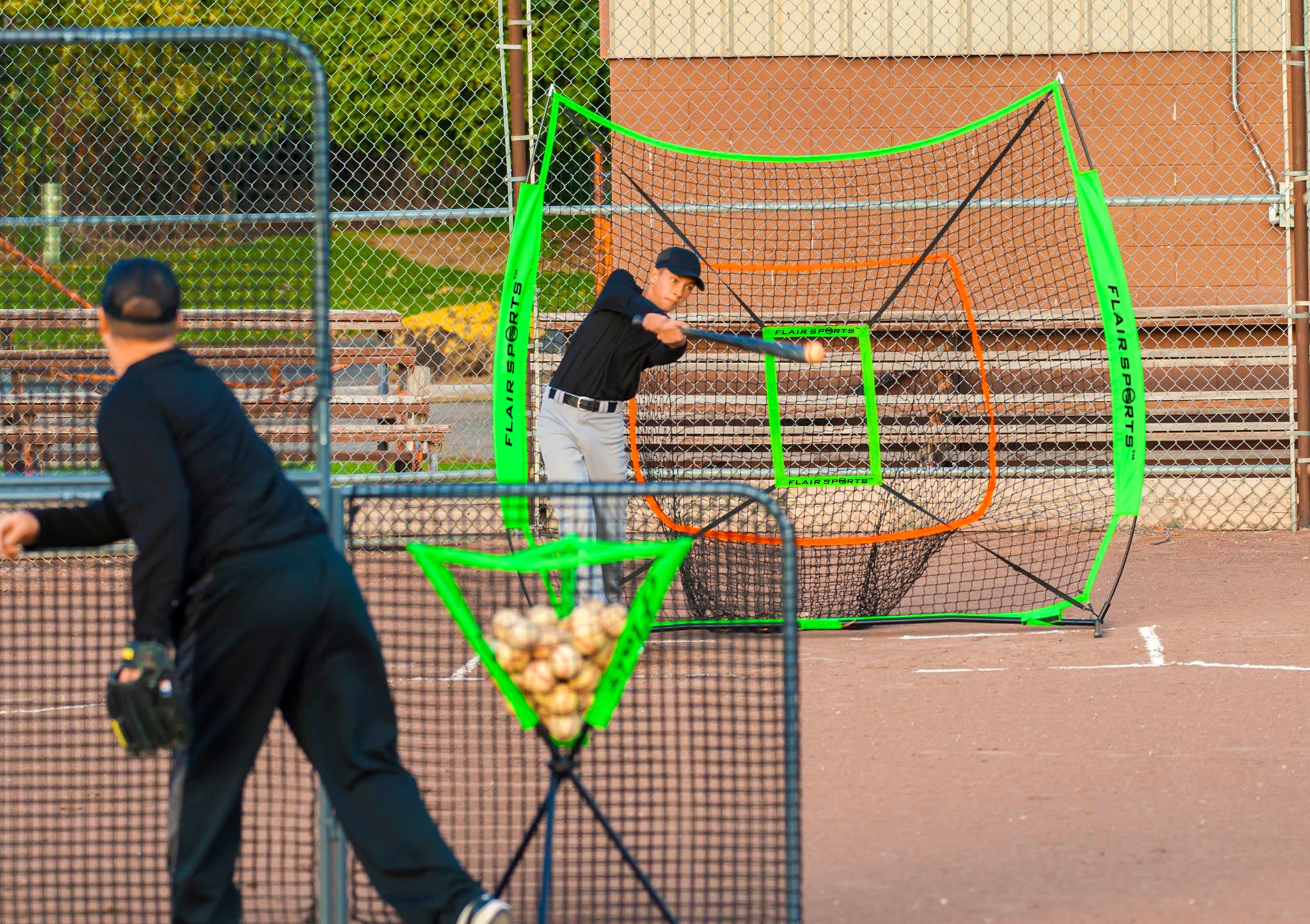 Baseball / Softball Net for Hitting & Pitching 7' x 7' - Neon Orange / Neon Green