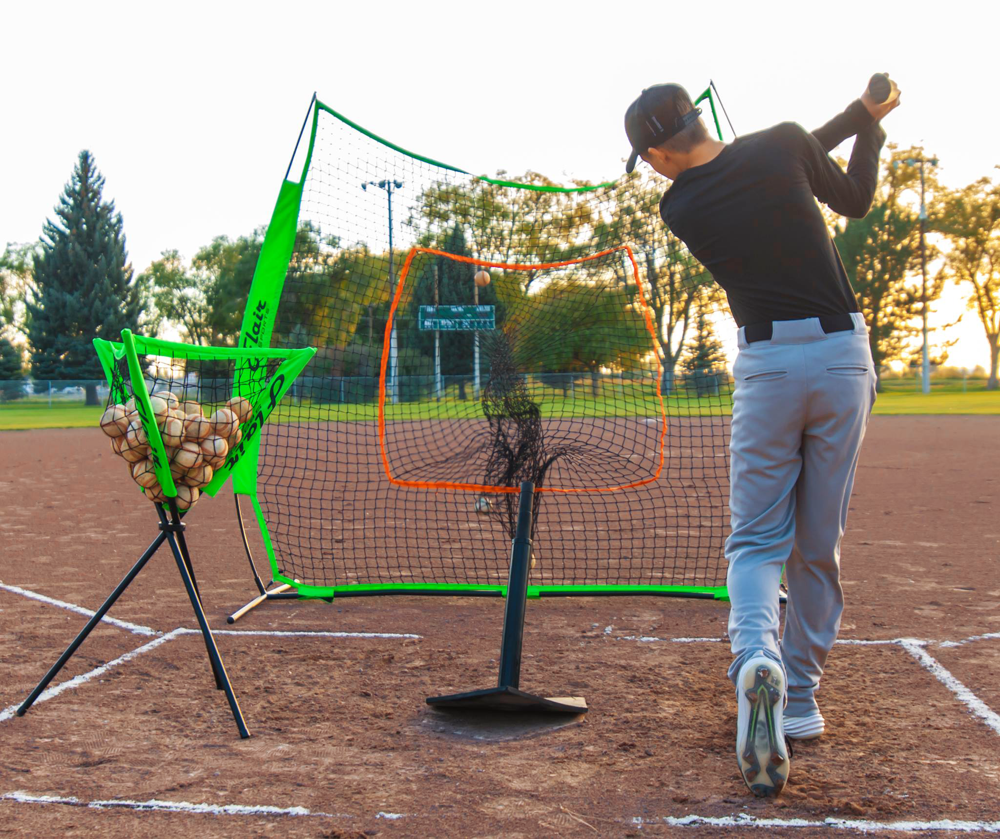Baseball / Softball Net for Hitting & Pitching 7' x 7' - Neon Orange / Neon Green