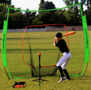 Flair Sports - Pro Series - Portable Compact Travel Hitting Tee for Baseball/Softball - Training Batting Tee for All Ages - Bonus - 3 Weighted Balls